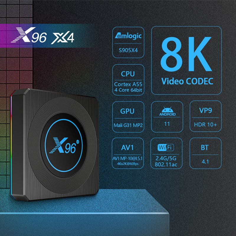 X96 X4 Ʈ TV ڽ, ȵ̵  , BT4.1, 8K, ȵ̵ TV ڽ, 11  ڽ , 4GB, 32GB, 64GB,  ھ, 1X10, 100, 1000mbps